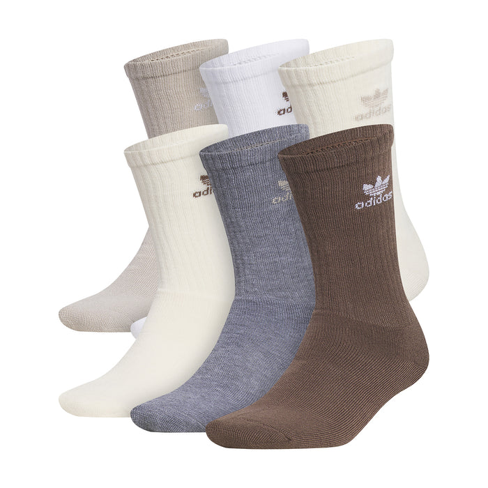 6-pack large Originals crew socks in beige, white, blue and brown with adidas logos