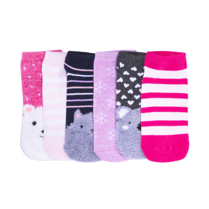 6-pack x-small no-show socks, multicolor with stripes and animal prints, ribbed cuffs