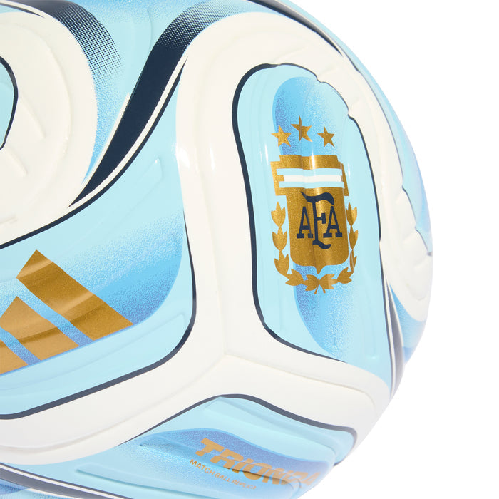 AFA crest mini football with blue center badge, white shell, and gold trim