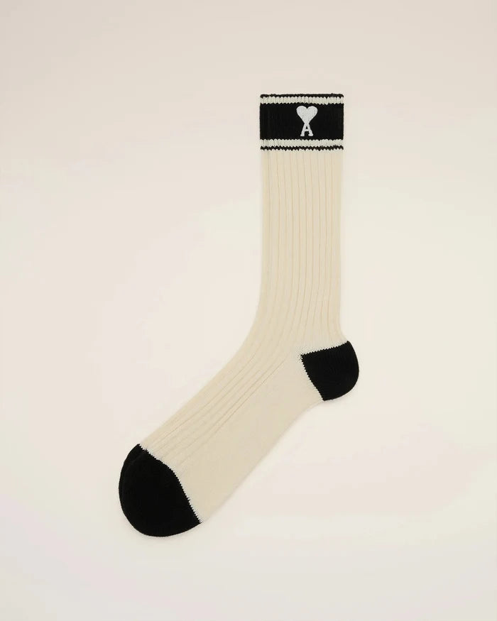 Ami Paris - Chaussettes Beiges Ami de Coeur Rayées En Coton - USC022 - Chemises - USC022.379