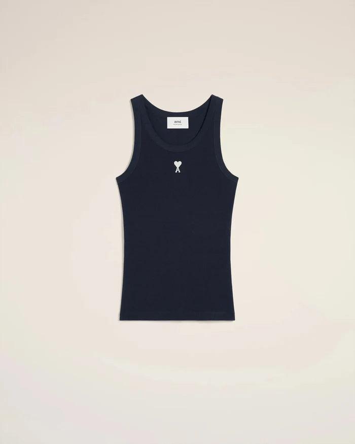 Ami Paris - Débardeur Femme Ami de Coeur En Rib De Coton - Bleu Marine - FTK160 - Débardeur - FTK160.JE0117
