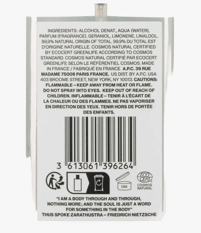 A.P.C. - Eau de Cologne - Cosmos Natural - Accessoires - COSMO-M82003