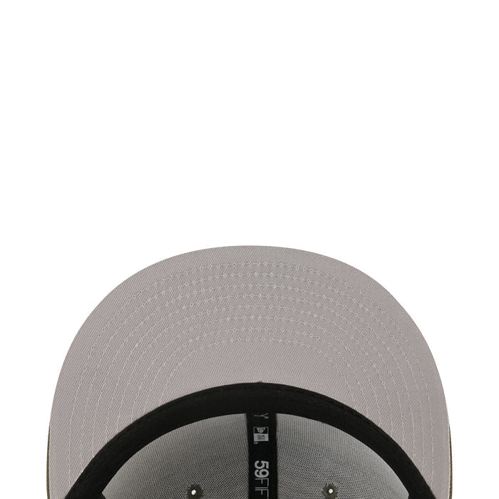 Light gray baseball cap top with mesh texture and black interior band