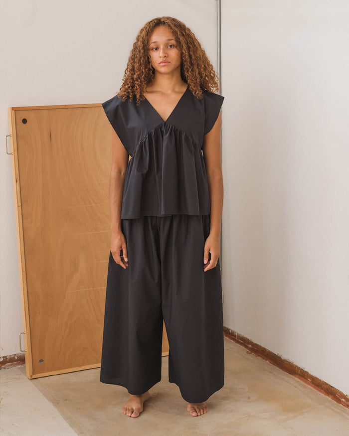 Baserange - Pantalon Cable noir - Popeline de coton biologique - Jupes et Pantalons - PACA-CO-SU26