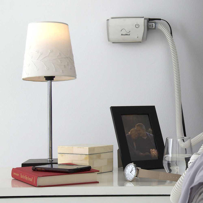 Bed Caddy Being Used with an Airmini CPAP Machine