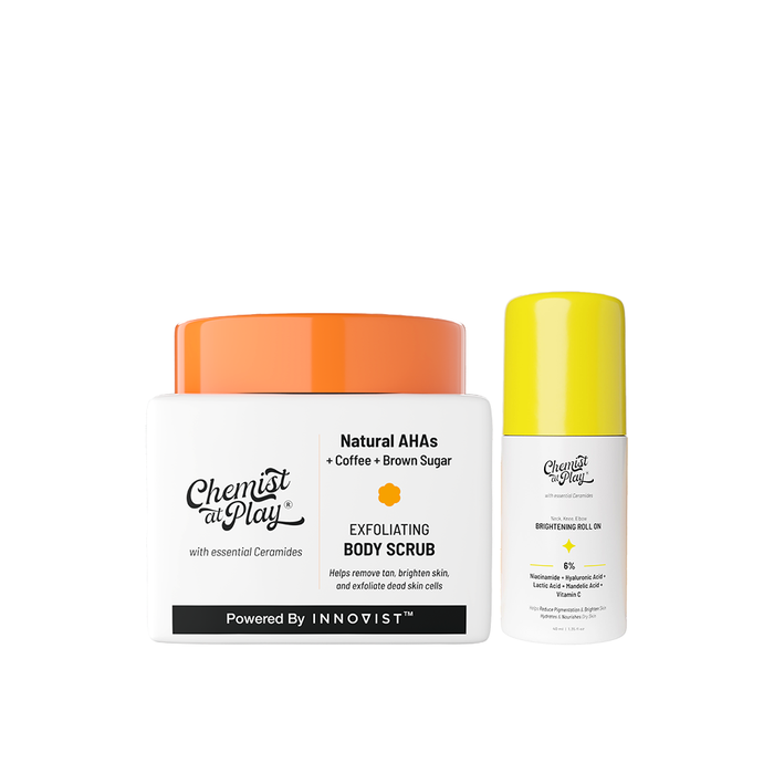 Bright & Smooth Duo | Exfoliating Body Scrub - 75gm & Neck Knee Elbow Brightening Roll On - 40ml