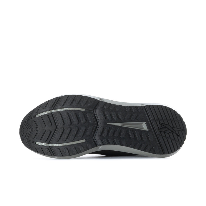 Men's Reebok sneaker outsole, textured black tread with dark grey rubber