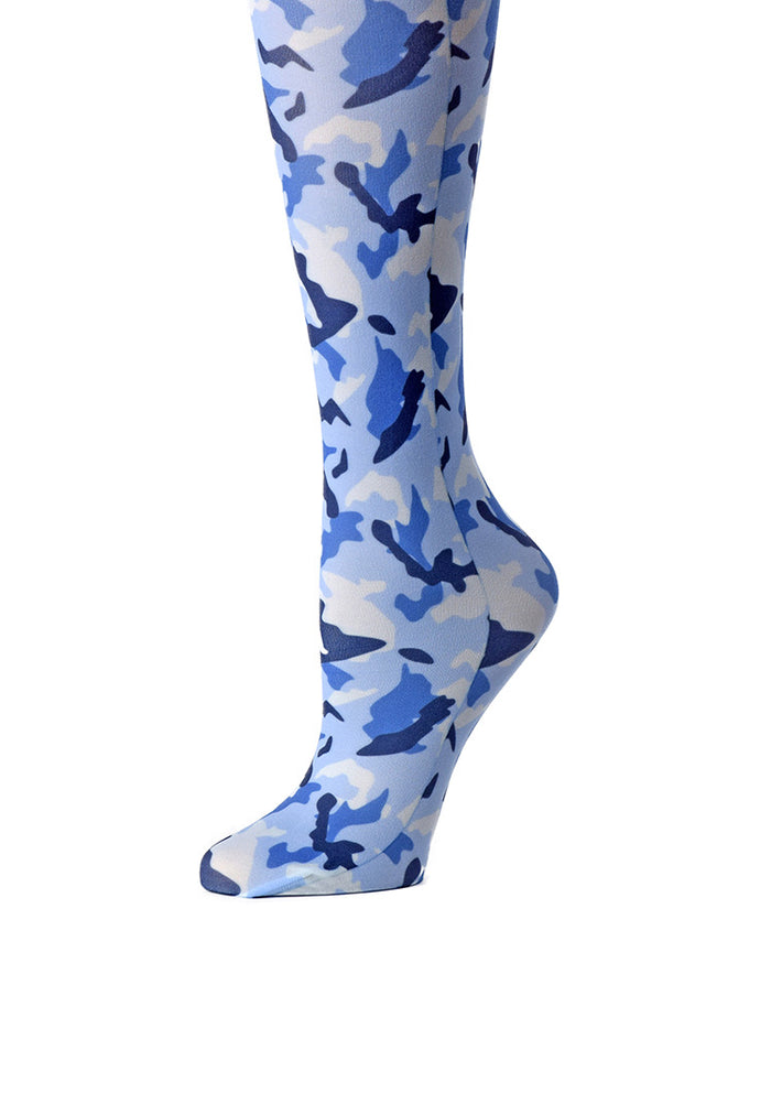 Cutieful Women's Blue Camo Print Sheer Knee High Compression Socks 8-15 mmHg