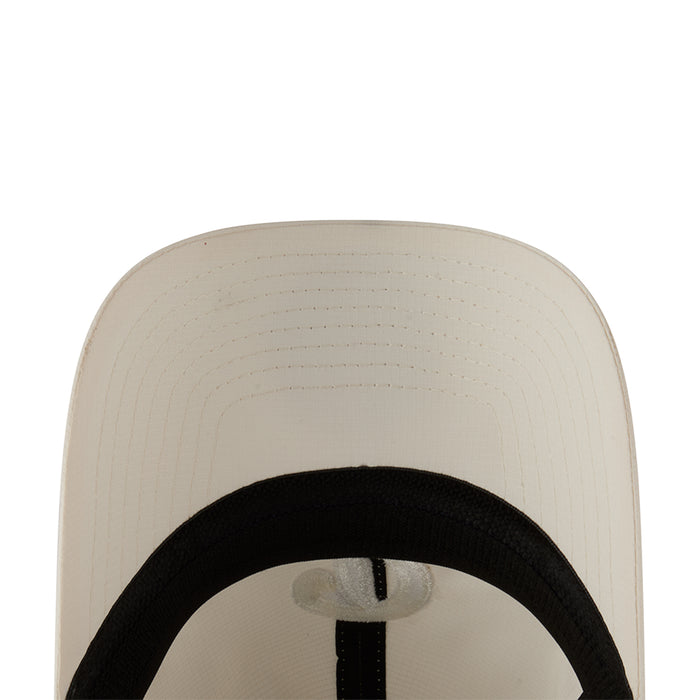 Light cream ripstop strapback cap close-up of black inner band and underside brim