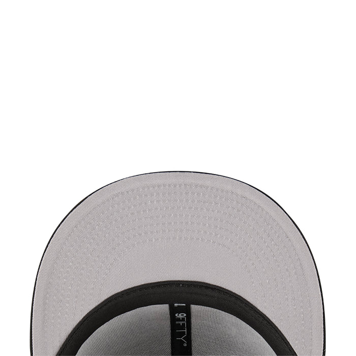 Light gray cap panel with black inner brim band and curved brim