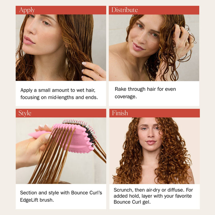 Step-by-step guide on using a hair product with text instructions.