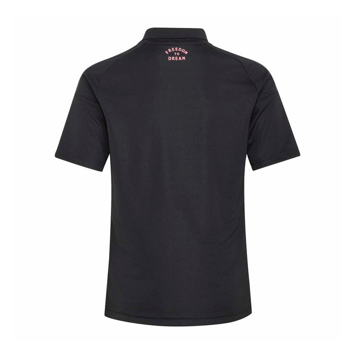 Youth black away soccer jersey back view with pink Freedom to Dream text
