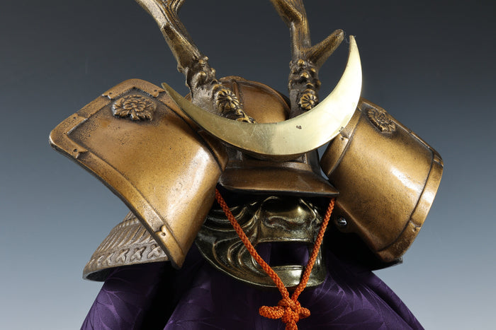 Japanese Beautiful Vintage Samurai Helmet Middle Size -Shikanosuke Kabuto with a Mask- Tsushima
