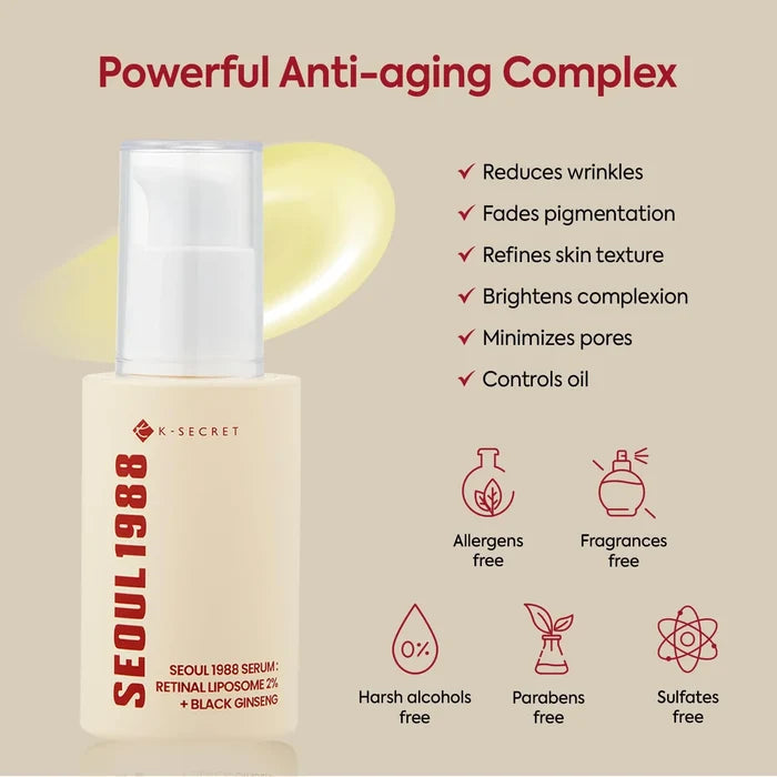 K Secret Seoul 1988 Retinal Serum: 2% Retinal Liposome 2% + Black Ginseng