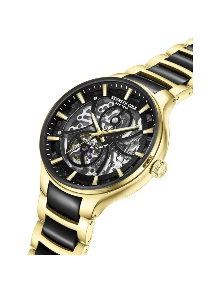 Kenneth Cole Round Black Dial Automatic Watch With Skeleton Display & Two-Tone Metal Strap - KCWGY0059801MN