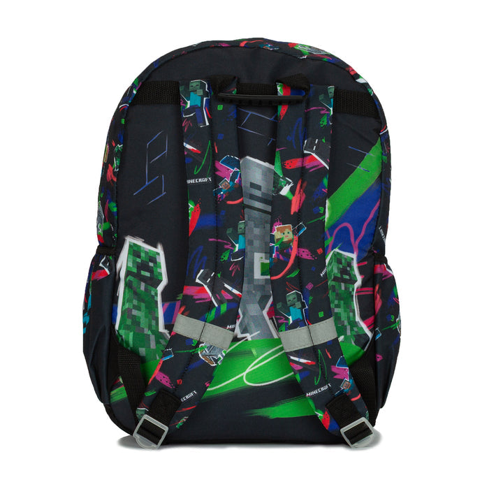 Kids wrap-around backpack back panel with block-game graphic and padded shoulder straps