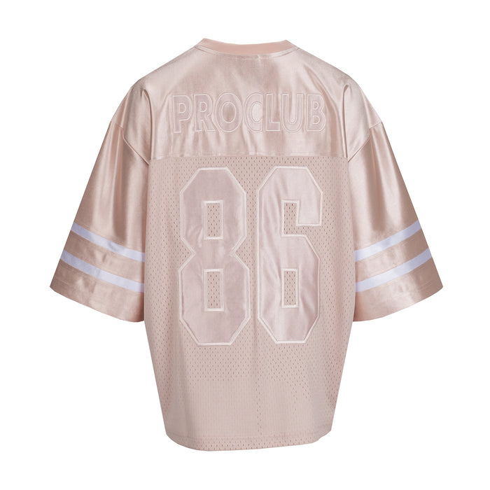 Womens oversized football jersey back in sepia rose with large 06 and PRO CLUB logo