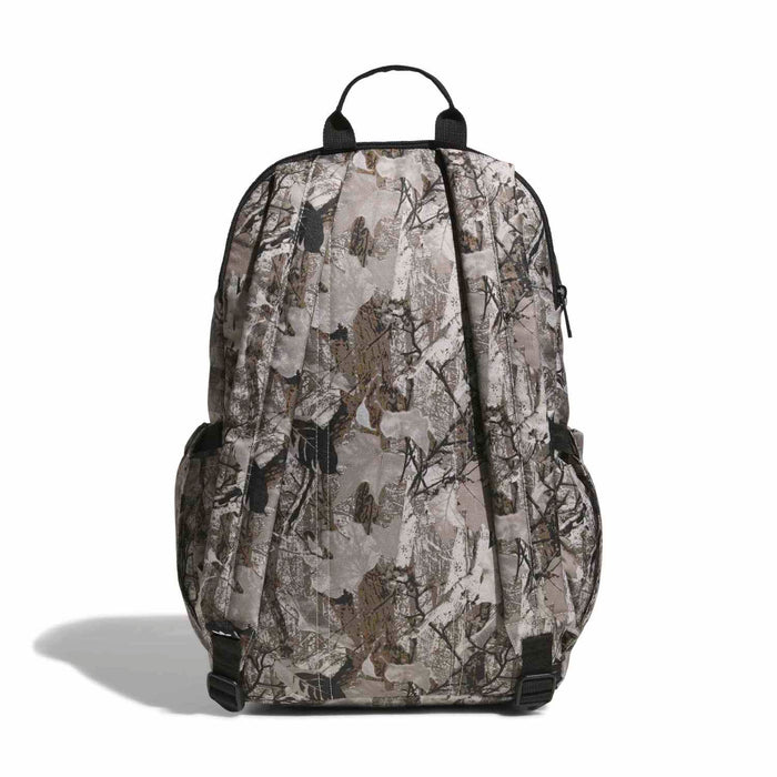 Camouflage backpack back view with padded shoulder straps