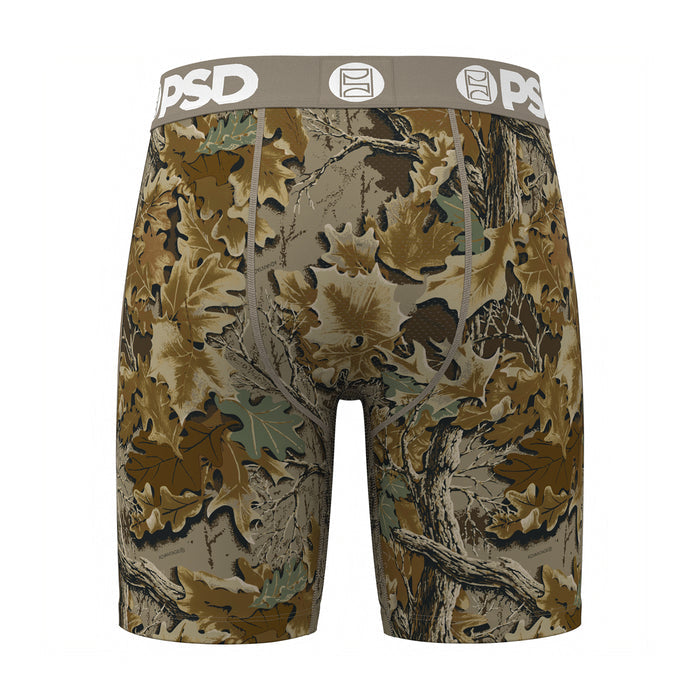 Men's Realtree camo boxer briefs, elastic PSD waistband, straight-leg fit