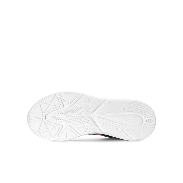 Youth running shoe outsole with white tread pattern