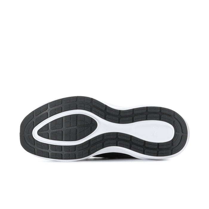 Men's black outsole with white edge and patterned tread for running grip