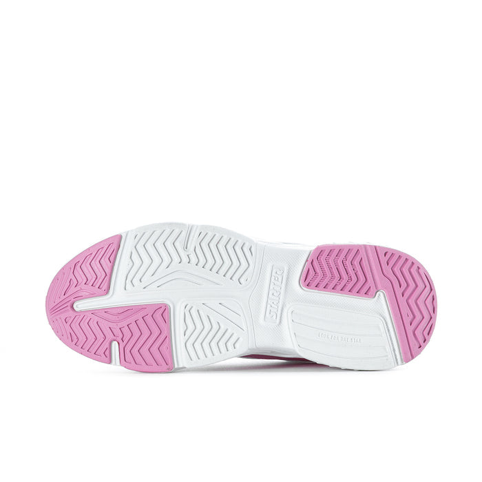 White sneaker outsole with pink tread blocks for traction