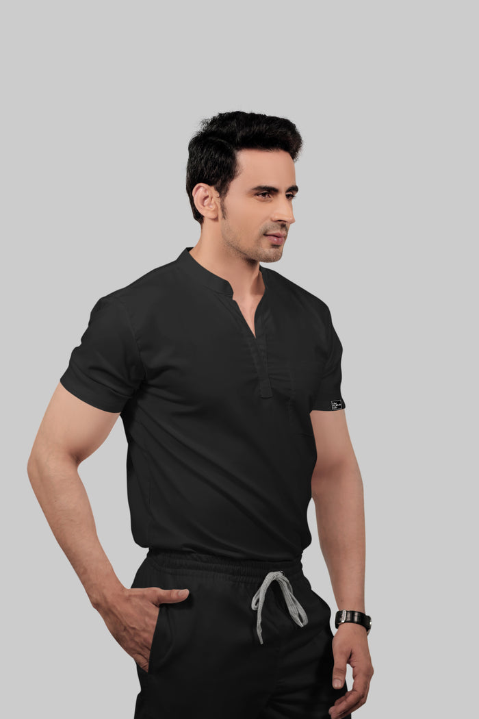 Stretchable (2Way) Men Black Mandarin Neck Scrub Top