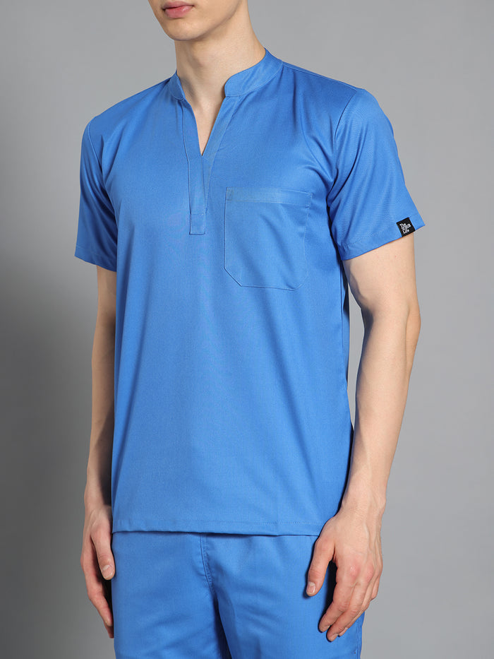 Stretchable (2Way) Men Light Blue Mandarin Neck Scrub Scrub Top