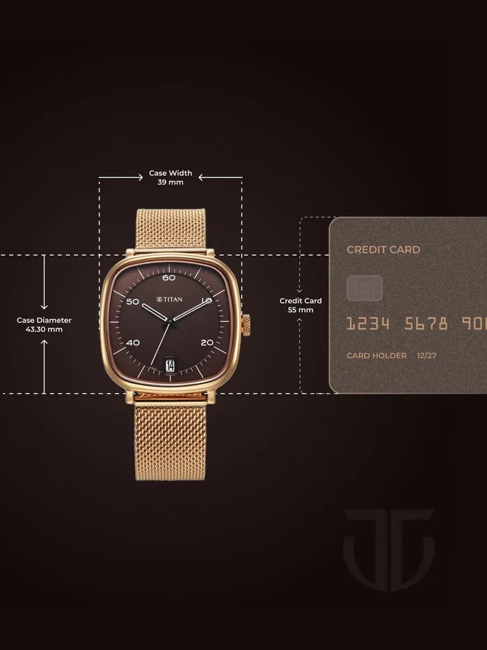 Titan Brass Dial & Stainless Steel Bracelet Style Strap Analogue Watch - 1885WM01