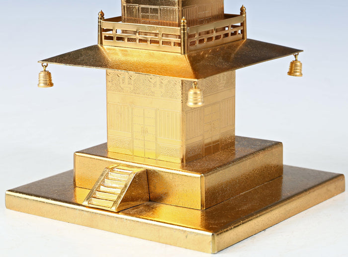 Vintage Brass Figure Five Storied Pagoda and Small Lantern Set