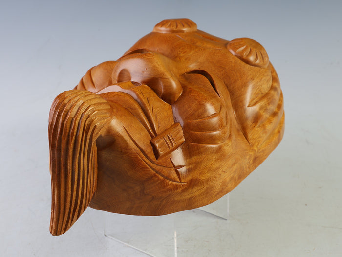 Vintage Japanese Hinoki Wooden Noh Mask Okina -With Box