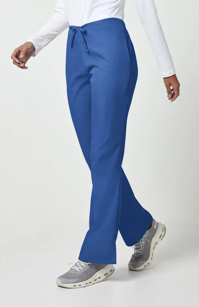 Women's Scrub Set: Knit V-Neck Solid Scrub Top & Natural Rise Flare Leg Drawstring Pant