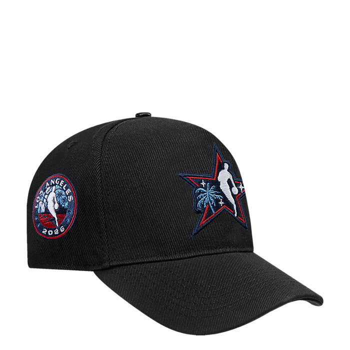 Black snapback cap with star basketball logo and a round left-side patch