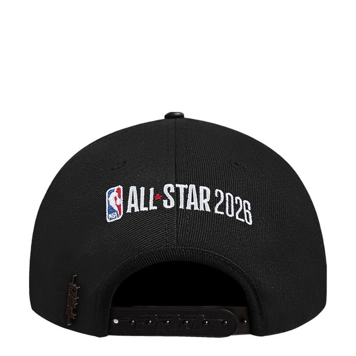 Black snapback cap with back text 'ALL STAR 2026' and adjustable strap