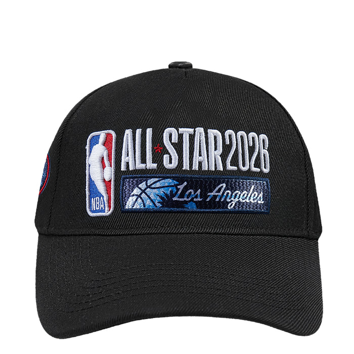 Black snapback cap with front All Star 2026 wordmark and NBA logo patch