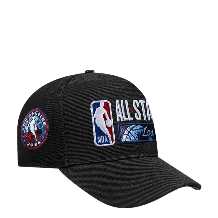 Black snapback cap with side patch and embroidered Los Angeles All Star 2026 graphic