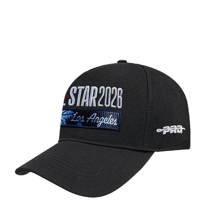 Black snapback cap with front STAR 2026 and Los Angeles embroidered badge