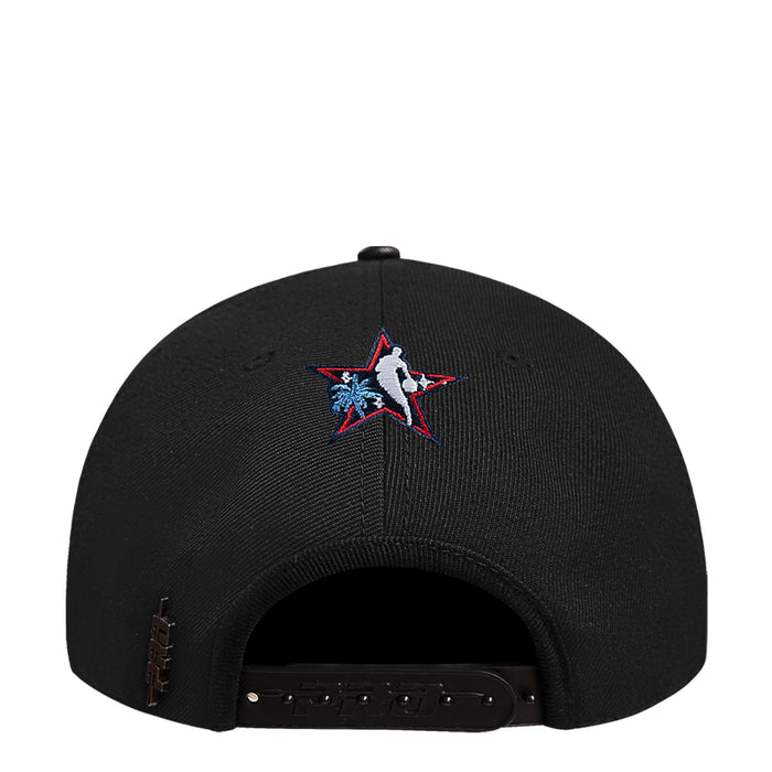 Black snapback cap with back NBA All Star logo embroidery and adjustable strap