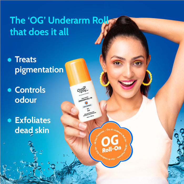 5% AHA Underarm Roll On for Odour Control & Pigmentation - Peach & Woody Musk - 40 ml| Pack of 2