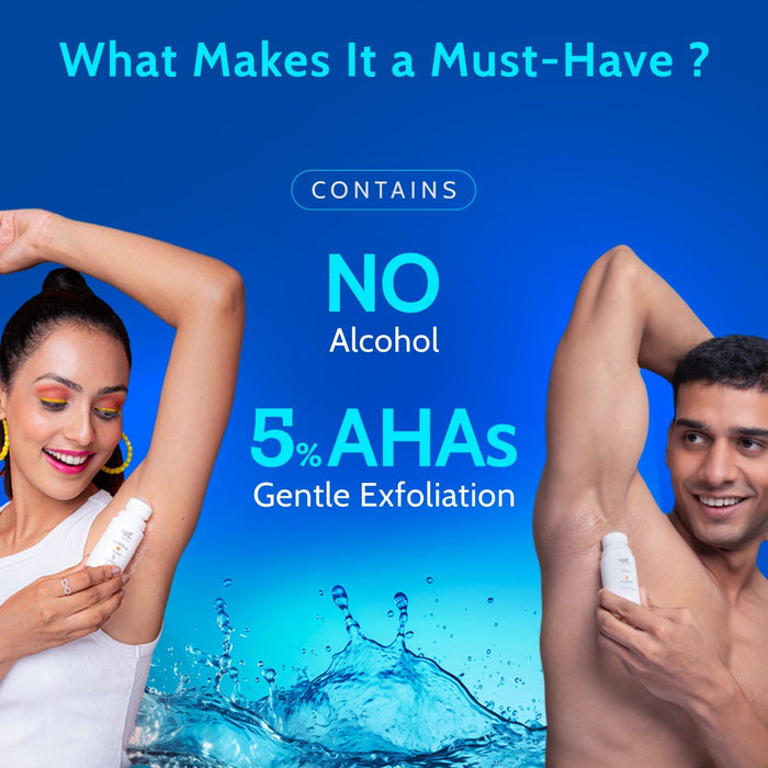 5% AHA Underarm Roll On for Odour Control & Pigmentation (Aqua) - 40 ml