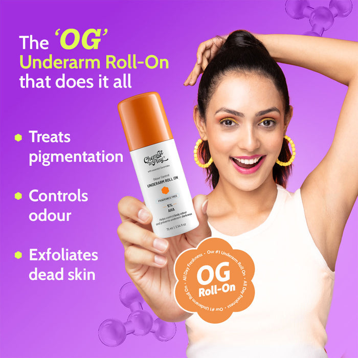 5% AHA Underarm Roll On for Odour Control & Pigmentation (Aqua) - 75 ml