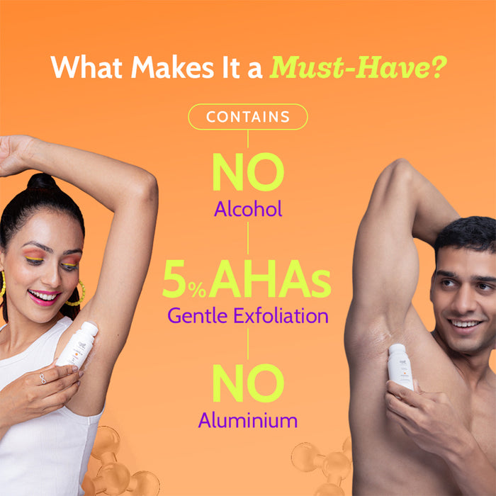 5% AHA Underarm Roll On for Odour Control & Pigmentation (Aqua) - 75 ml