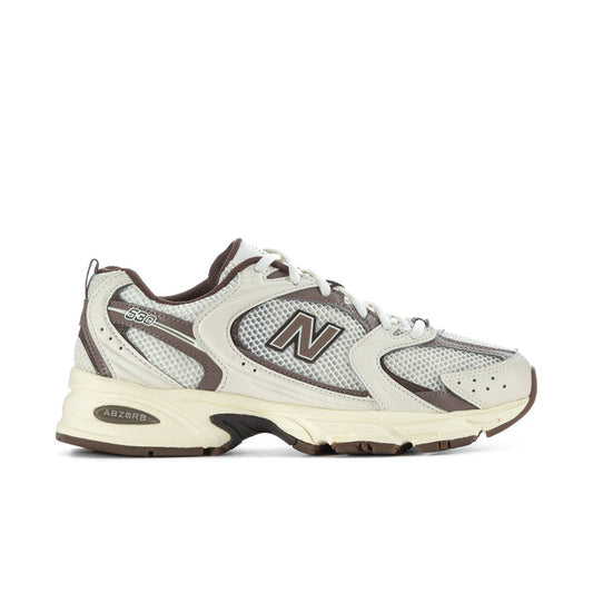 Women's wide sneakers in cream, gray mesh, and brown accents, lace-up design