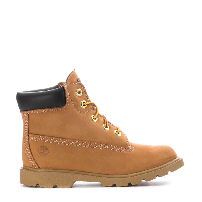 Toddler wheat-brown lace-up 6-inch boot with black padded collar and rugged sole