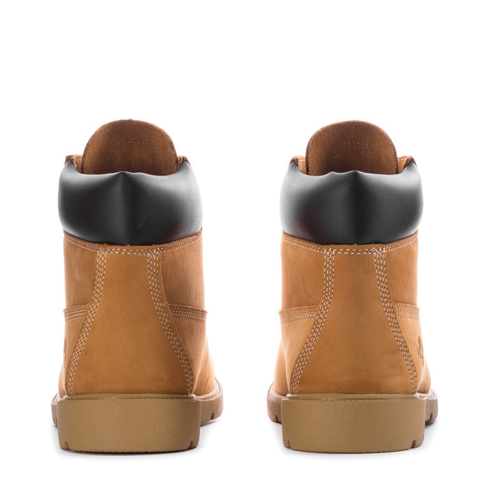 Youth 6-inch wheat nubuck boot backs with black heel collar and pull tab
