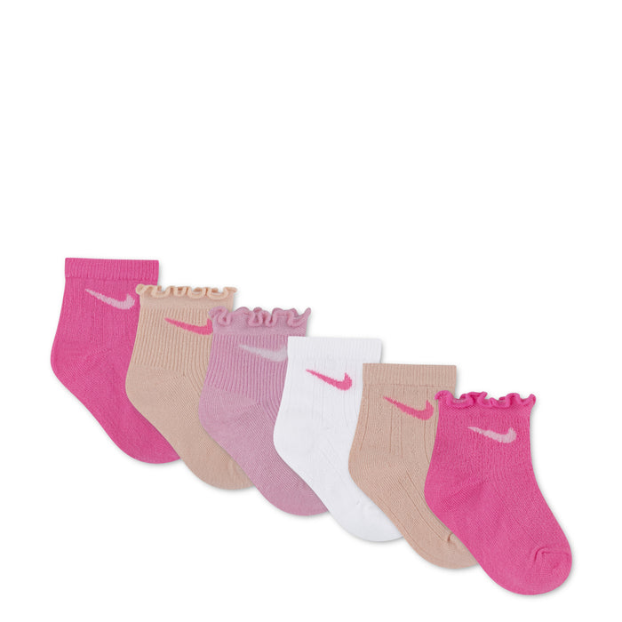 Assorted 6-pack infant ankle socks, pink and neutrals, with Nike swoosh logos