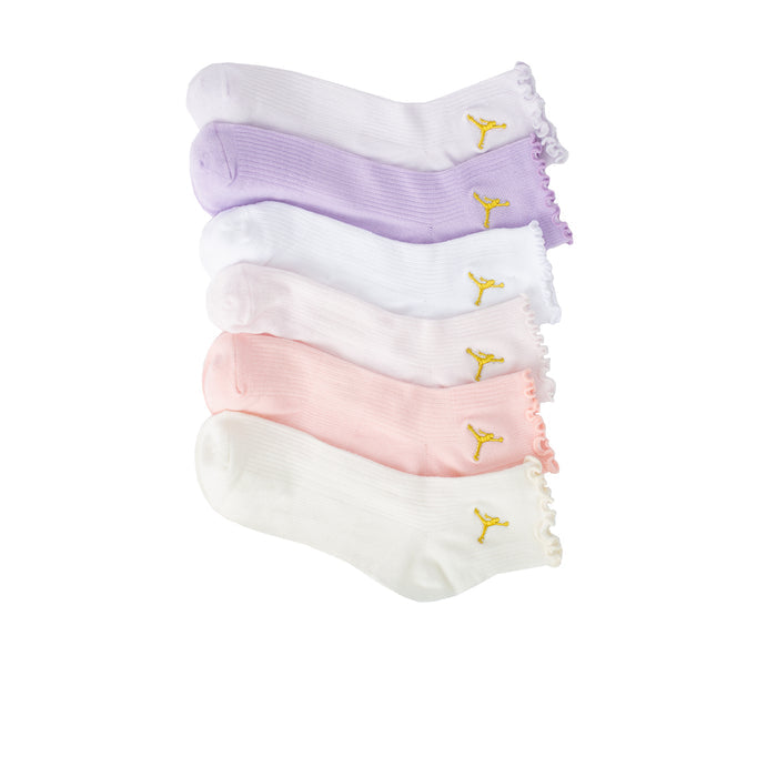 6-pack ankle socks with lettuce edge, pastel colors and yellow logo cuffs