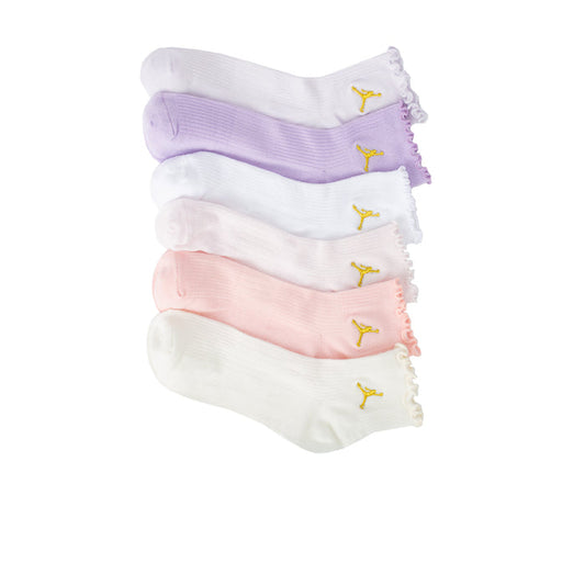 6-pack ankle socks with lettuce edge, pastel colors and yellow logo cuffs