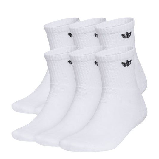 Pack of white quarter crew socks with black trefoil logos
