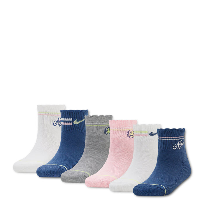6-pack ankle socks in white, blue, gray, and pink with cushioned knit